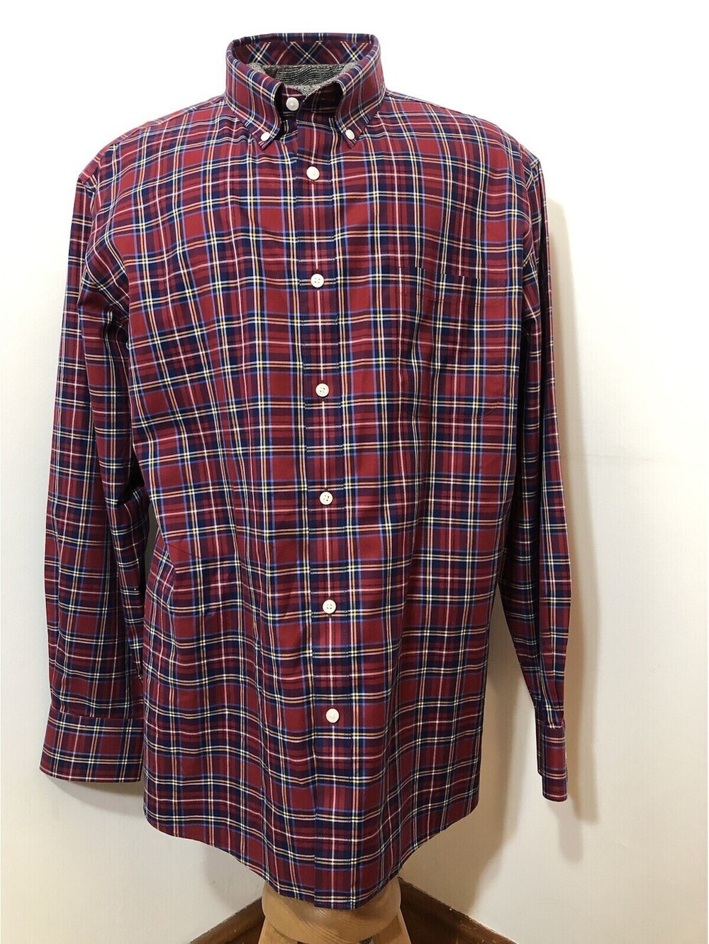 Roundtree Yorke Slim Fit Gold Label Mens 2XL Plaid Button Down Shirt Non Iron